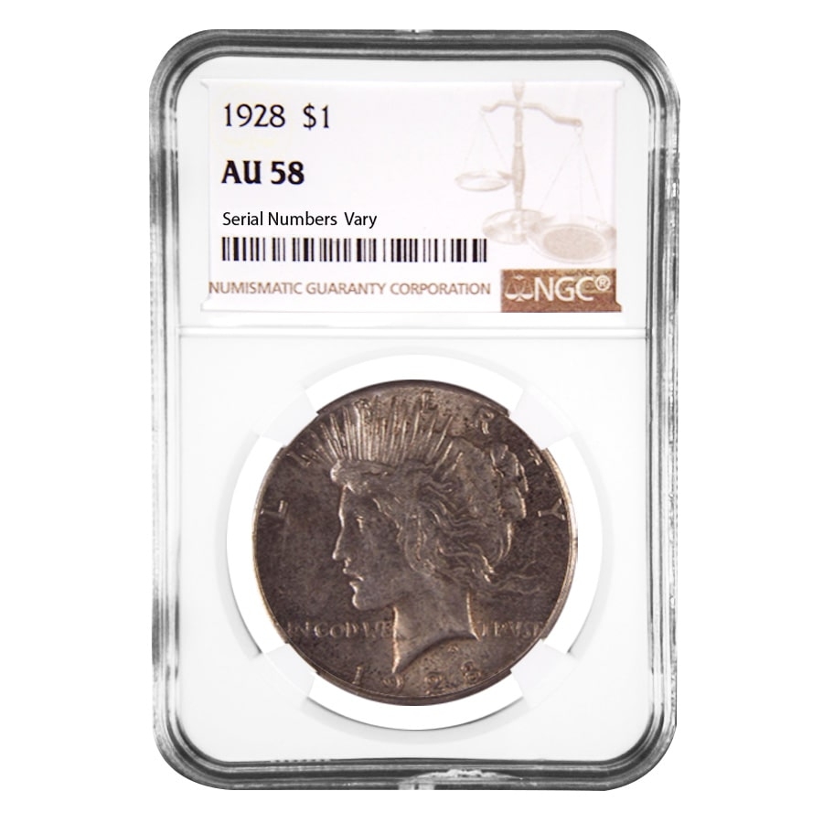 1928 Silver Peace Dollar NGC AU 58