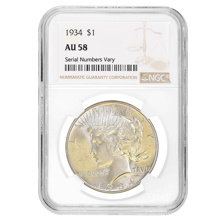 1934 Peace Silver Dollar $1 NGC AU 58