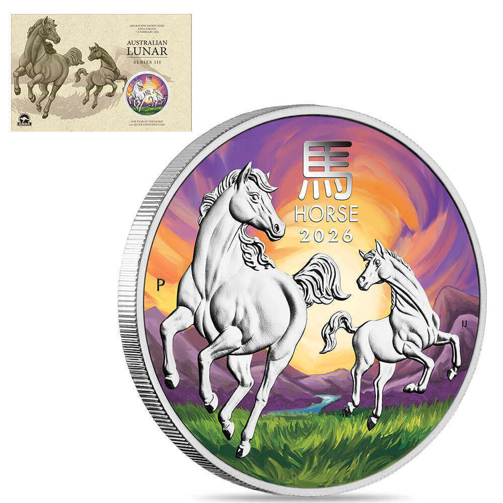 2026 1 oz Colorized Silver Lunar Horse Coin Perth Mint ANDA Expo