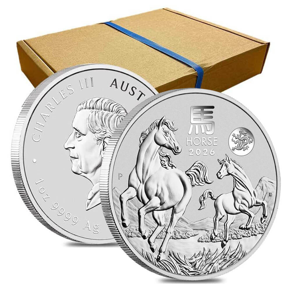 Box of 100 - 2026 1 oz Silver Lunar Horse Dragon Privy BU Australian Perth Mint