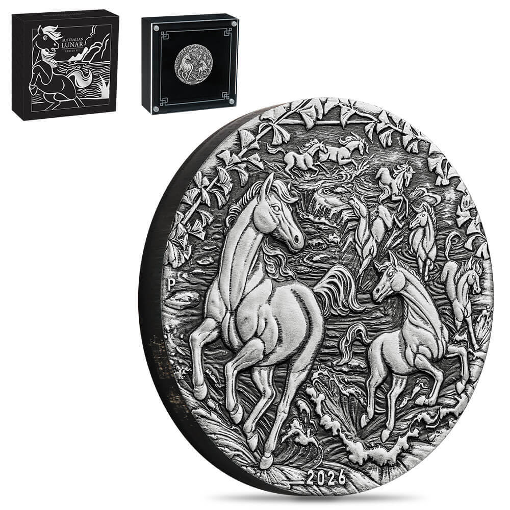 2026 2 oz Antiqued Silver Lunar Horse Coin Australian Perth Mint