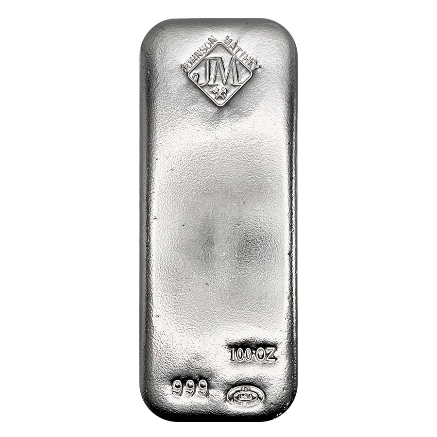 100 oz Johnson Matthey (JM) Silver Bar .999 Fine