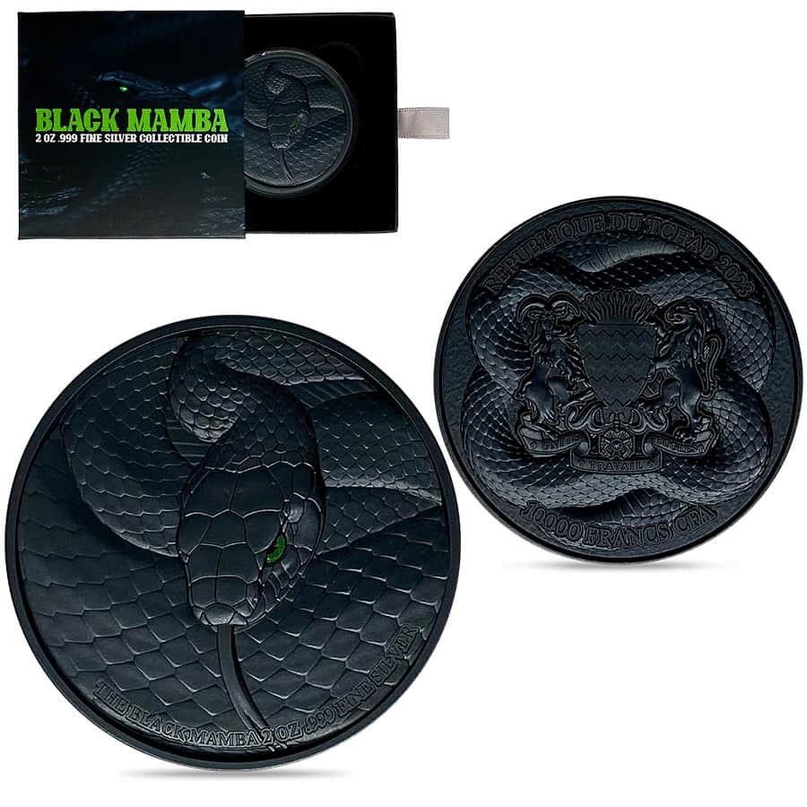 2023 Chad 2 oz Silver Black Mamba High Relief Coin .999 Fine (w/Box)