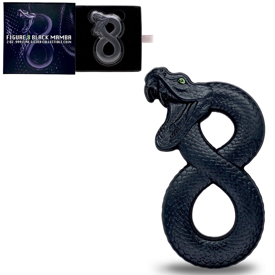 2023 Chad 2 oz Silver Figure Eight Black Mamba Shaped High Relief Coin .999 Fine (w/Box)