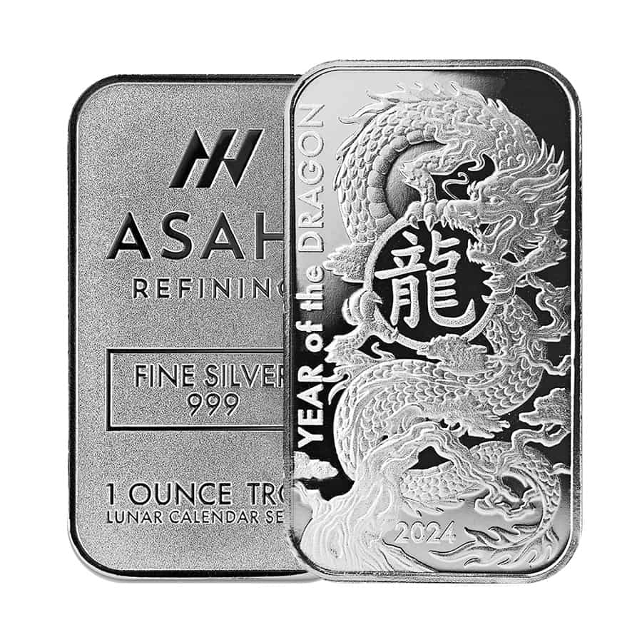 2024 1 oz Asahi Lunar Dragon Silver Bar .999 Fine