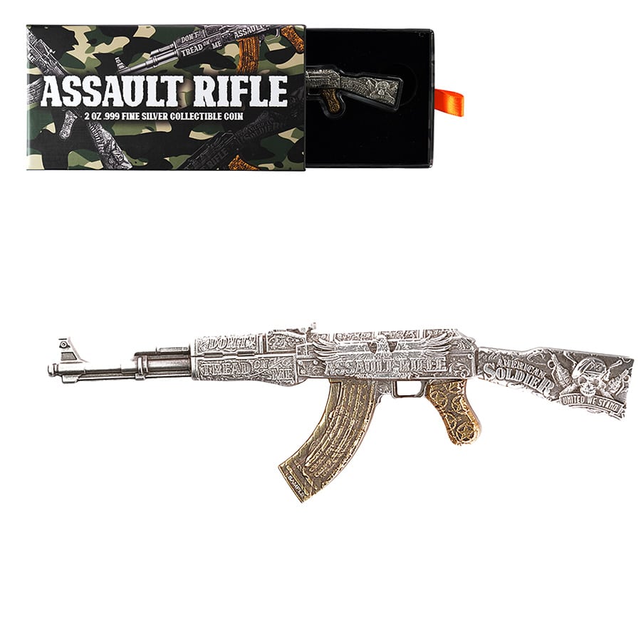 2024 Chad 2 oz Silver Assault Rifle Gilded Shaped Coin .999 Fine