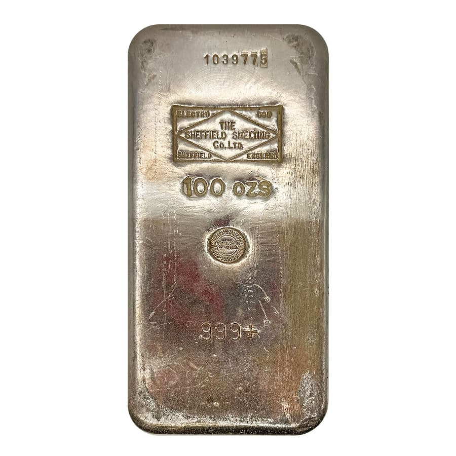 100 oz Sheffield Smelting Vintage Silver Bar .999+ Fine
