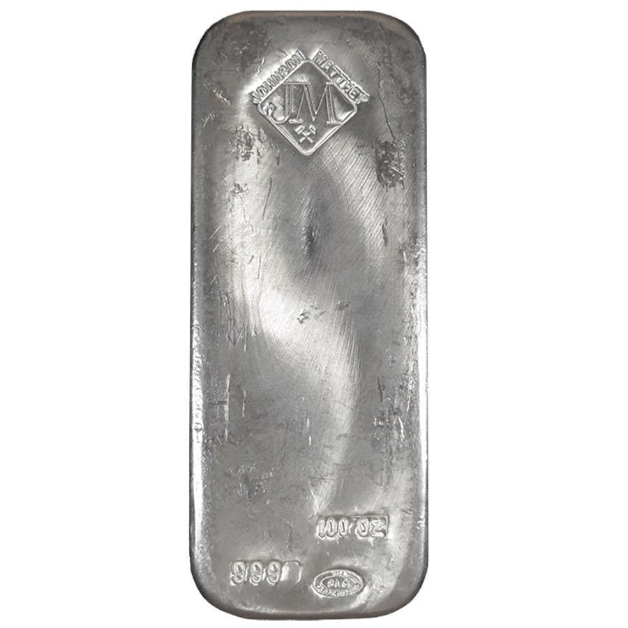 100 oz Johnson Matthey (JM) Vintage Silver Bar .999 Fine