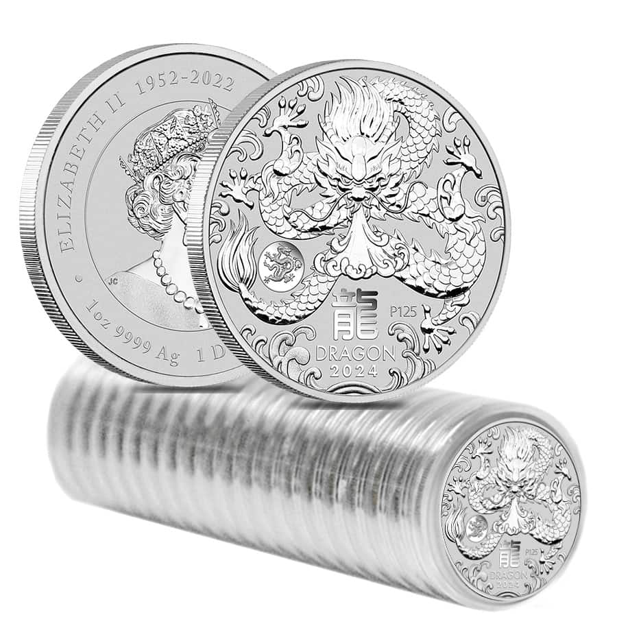 Roll of 20 - 2024 1 oz Silver Lunar Dragon with Dragon Privy BU Perth Mint
