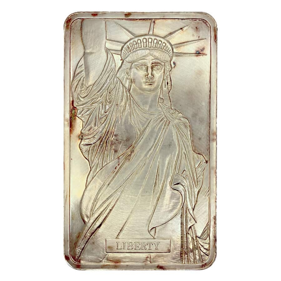 100 oz Johnson Matthey MTB Statue of Liberty Silver Vintage Bar .999 Fine