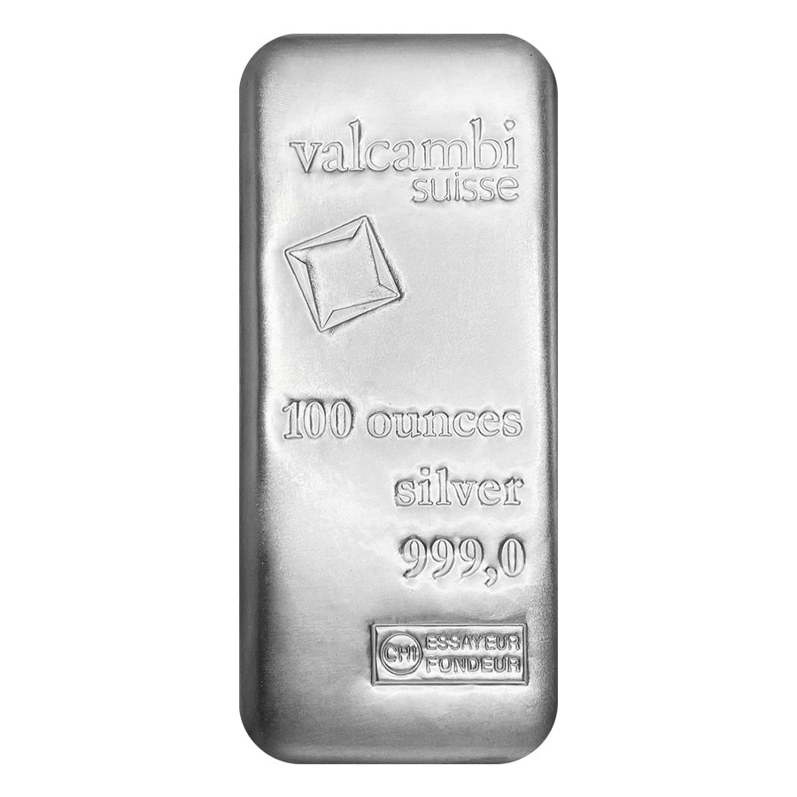 100 oz Silver Bar Valcambi Suisse .999 Fine (Sealed)