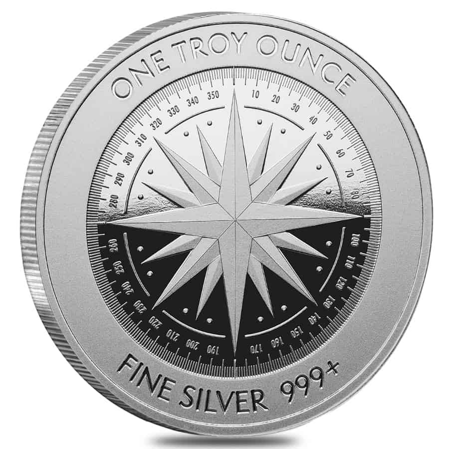 1 oz Compass Rose Silver Round .999 Fine