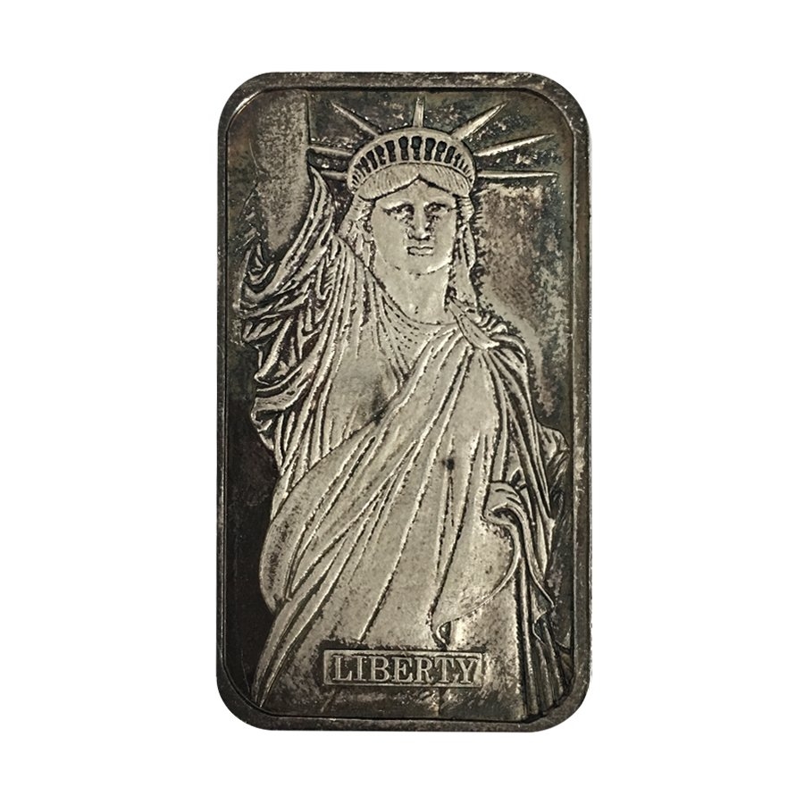 1 oz Johnson Matthey MTB Statue of Liberty Silver Vintage Bar .999 Fine