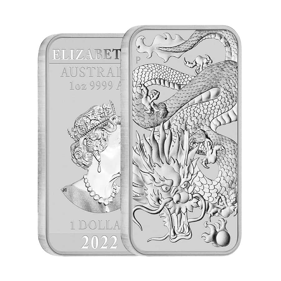 2022 1 oz Silver Australian Dragon Coin Bar $1 BU