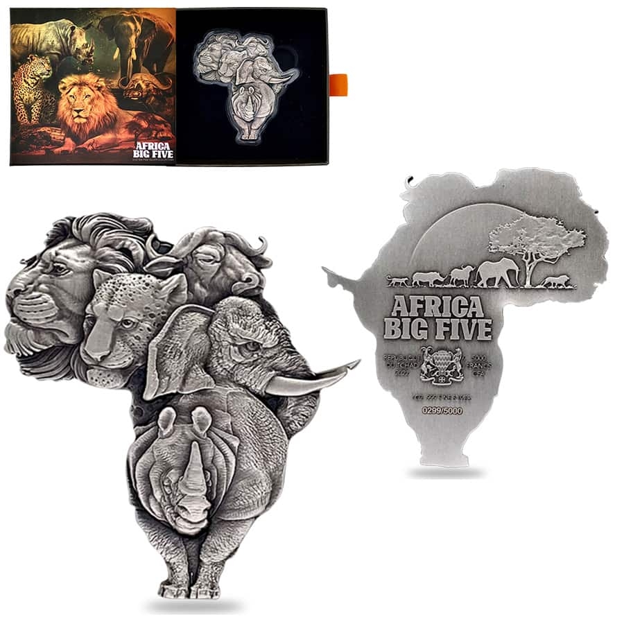 2022 Chad 1 oz Silver Big Five Africa Shaped High Relief Coin .999 Fine (w/Box)
