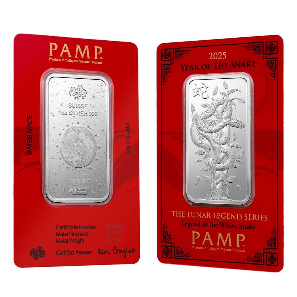 2025 1 oz PAMP Suisse Lunar White Snake Silver Bar (in Assay)