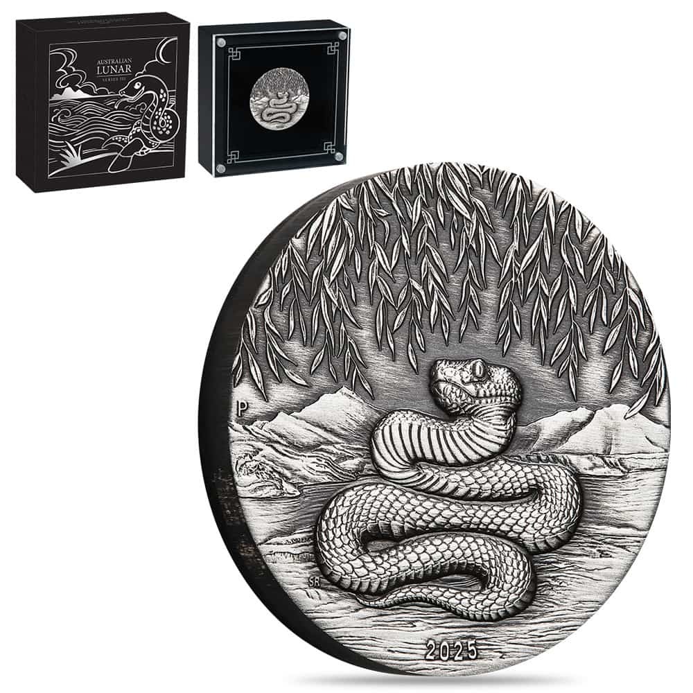 2025 2 oz Antiqued Silver Lunar Snake Coin Australian Perth Mint
