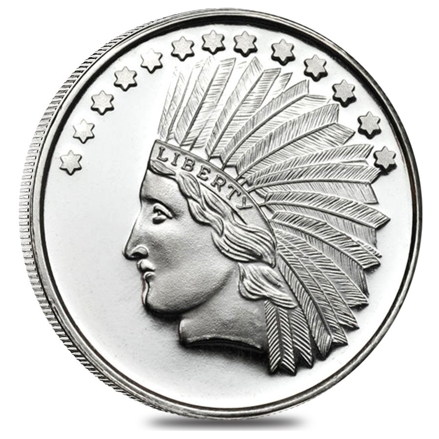 1 oz SilverTowne Indian Silver Round .999 Silver