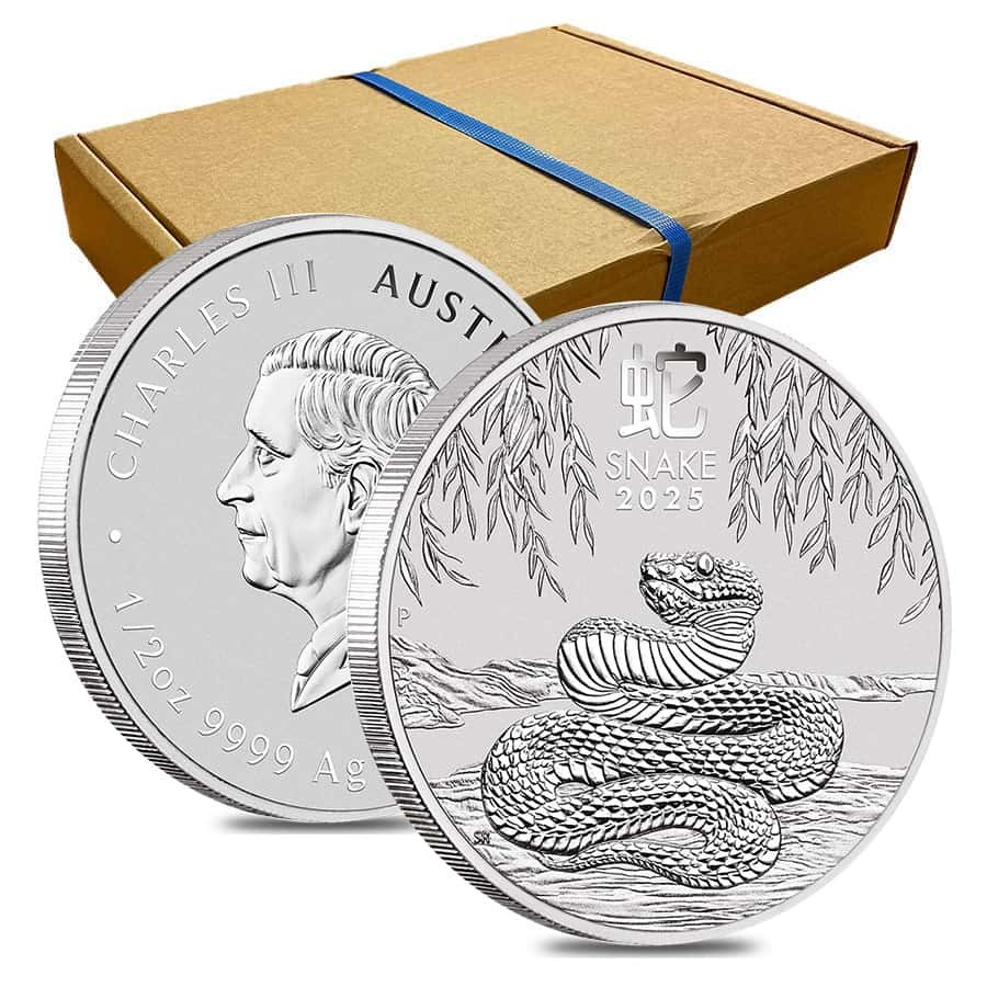 Box of 100 - 2025 1/2 oz Silver Lunar Snake BU Australian Perth Mint