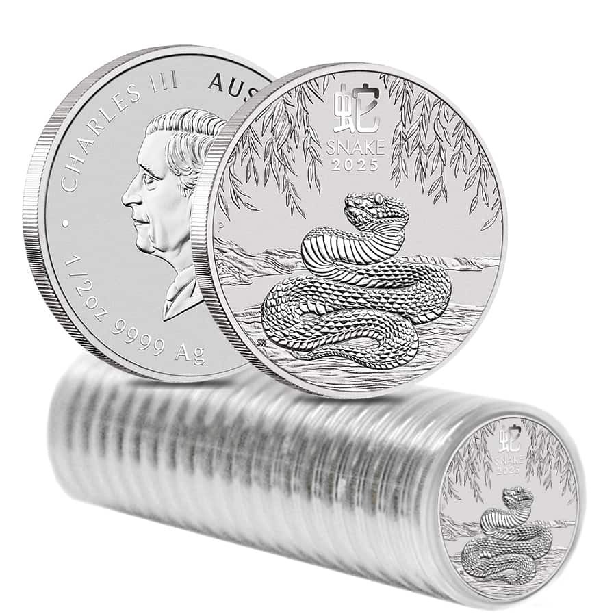 Roll of 20 - 2025 1/2 oz Silver Lunar Snake BU Australian Perth Mint