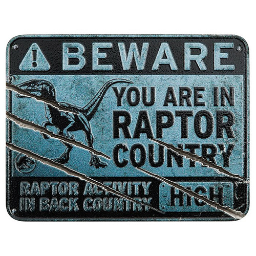 2022 2 oz Antique Niue Silver Jurassic World Raptor Country Sign Shaped Coin (Box + CoA)