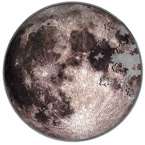 2023 1 oz Antique Colorized Republic of Chad Silver Moon Puzzle Coin (Box + CoA)