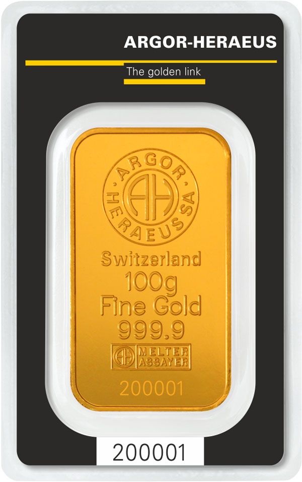 100 Gram Argor-Heraeus Gold Bar (In Assay)