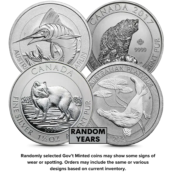 1.5 Oz Silver Coins Gov't Minted (Random Design and Date)