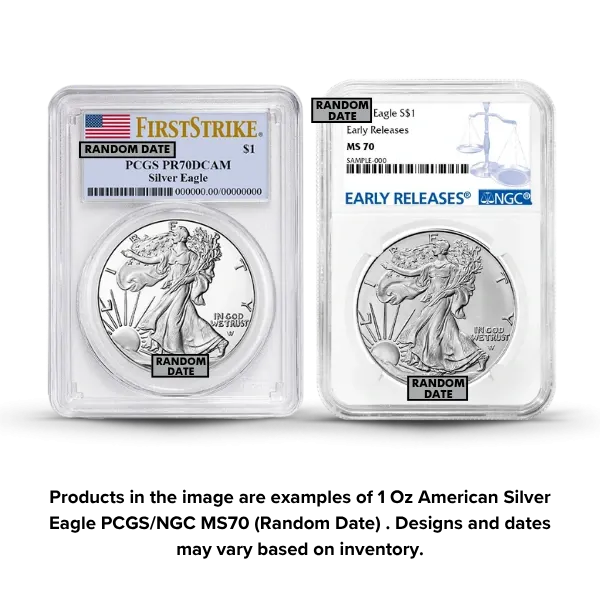 1 Oz American Silver Eagle PCGS/NGC MS70 (Random Date)