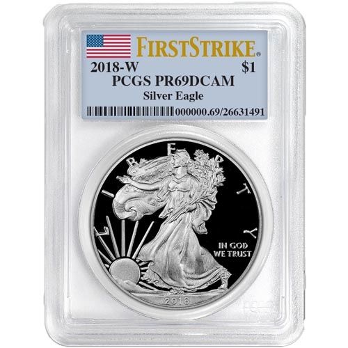 2018-W American Proof Silver Eagle PCGS PR69 First Strike Flag Label