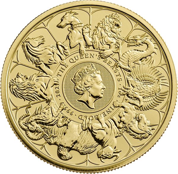 2021 UK 1 Oz Gold Queen's Beasts Complete Series Coin (BU)