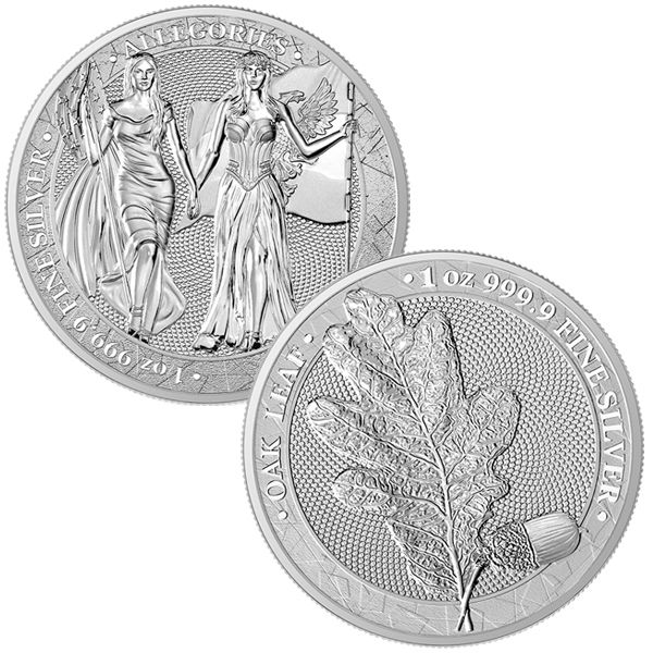 2 Coin Bundle: 1 oz Silver Columbia & Germania Allegories and 1 oz Silver Oak Leaf (BU)