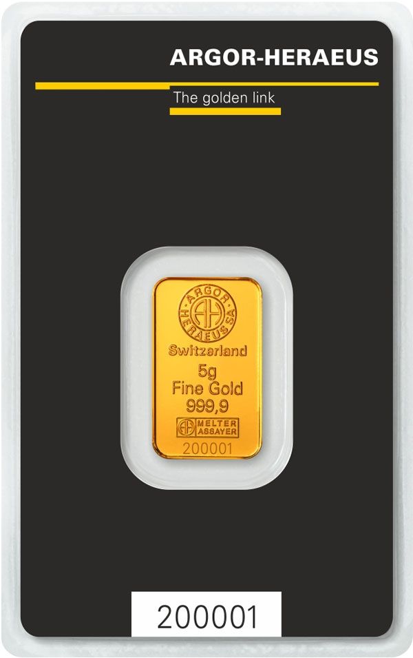 5 Gram Argor-Heraeus Gold Bar (In Assay)