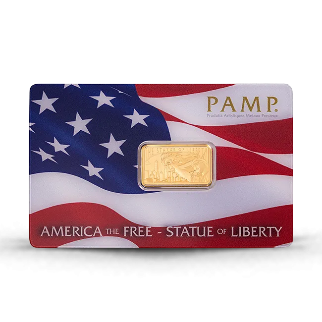5 Gram PAMP America The Free Statue Of Liberty Gold Bar (In Assay)