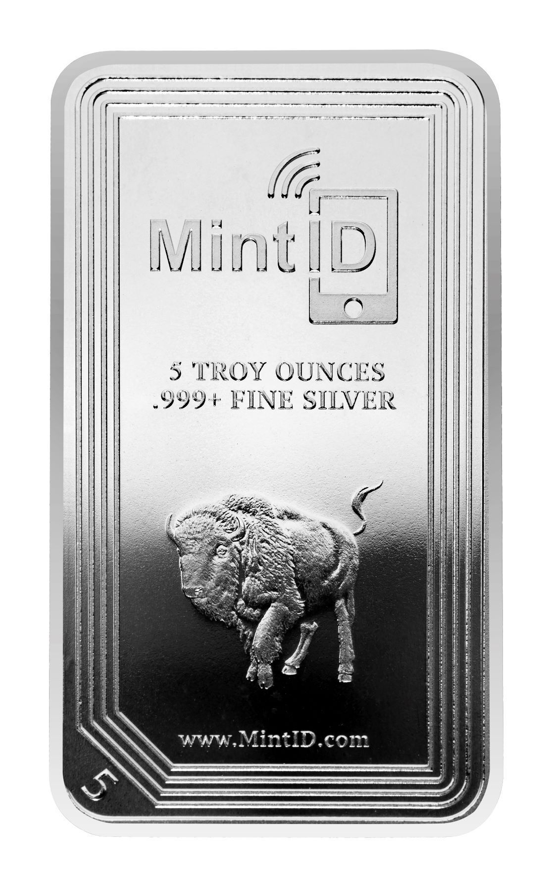 MintID 5 oz Silver Buffalo Bar (BU, AES-128 Encrypted)