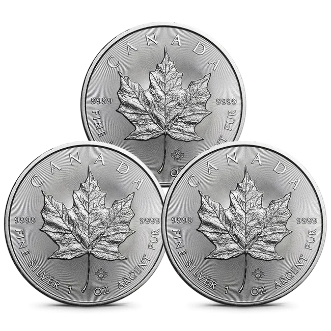 Lot of 3 - Canada 1 Oz Silver Maple Leaf BU (Dates Our Choice) @ Spot | Limit of 1 per Household