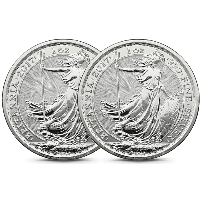 Lot of 2 - Great Britain 1 Oz Silver Britannia - Rooster Privy @ Spot Price