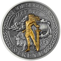2023 Cook Islands Norse God Freyr 2 oz Silver Coin Ultra High Relief, Gold Plated