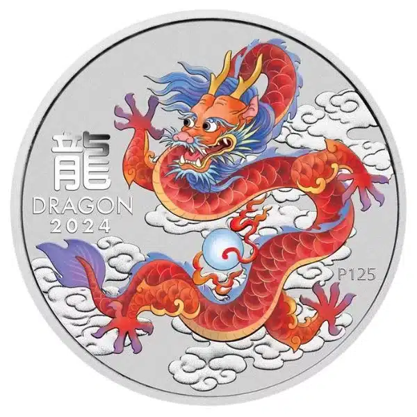2024 Australia 1 oz Silver Lunar Dragon Red Colorized