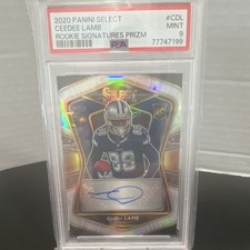 2020 Panini Select CeeDee Lamb Rookie Signatures Prizm Auto PSA 9 RS-CDL /75