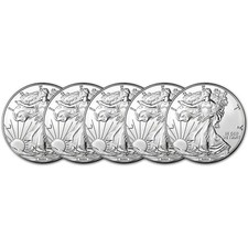 Random Date American Silver Eagle (1 oz) $1 - BU - Five 5 Coins
