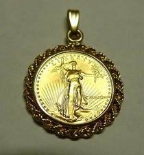 Beautiful 1987 1/10 Ounce Gold Eagle in a 14k Yellow Gold Rope Bezel!!
