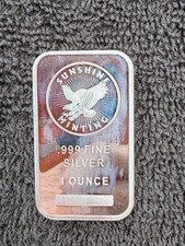Sunshine Mint 1 oz Silver Bar .999 Fine Silver Bullion Uncirculated