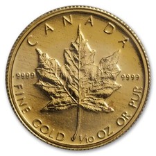 1/10 oz Gold Canadian Maple Leaf Coin BU (Random Year).9999 Fine