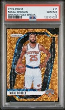2024-25 PANINI PRIZM ORANGE FAST BREAK MIKAL BRIDGES #15 /125 PSA 10 KNICKS