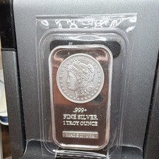 1 oz .999 Fine Silver Bullion Bar Morgan Design Made in USA Stars Back Case