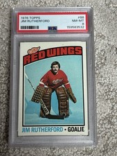1976 TOPPS HOCKEY CARD PSA 8 JIM RUTHERFORD DETROIT RED WINGS