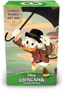 Ravensburger Disney Lorcana TCG: Scrooge McDuck Gift Box - Glimmer Foil Promo Card, 5 Assorted Booster Packs, Storage Box and Dividers - Trading Card Game & Disney Collectible - Ages 8+