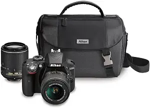 Nikon D3300 DX-format DSLR Kit w/ 18-55mm VR II & 55-200mm Zoom Lenses and Case (Black)