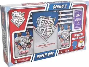 2026 Topps Series 2 Baseball Super Trading Card Box (1 Exclusive Oversized Card + 5 Card Silver Foilbord Pack & 1 Bitty Pop Per Box)